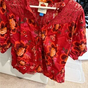 FARM Rio Vibrant Red Floral Blouse